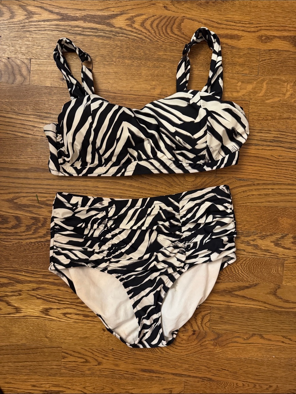 Raisins Black and White Zebra Print High-Waist Bikini Set 14W/18W (top)
